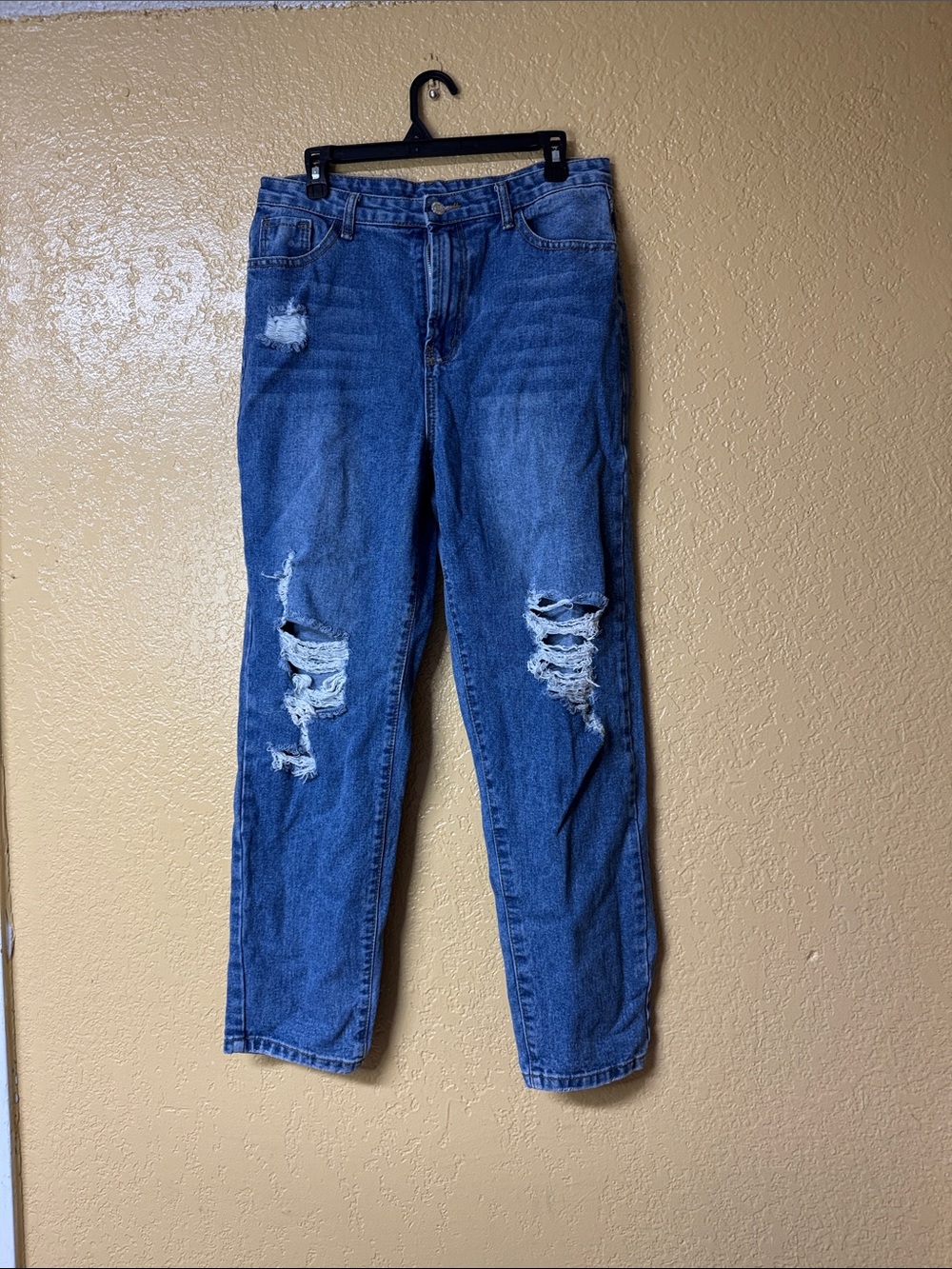 SHEIN Distressed Blue Ripped Mom Jeans
